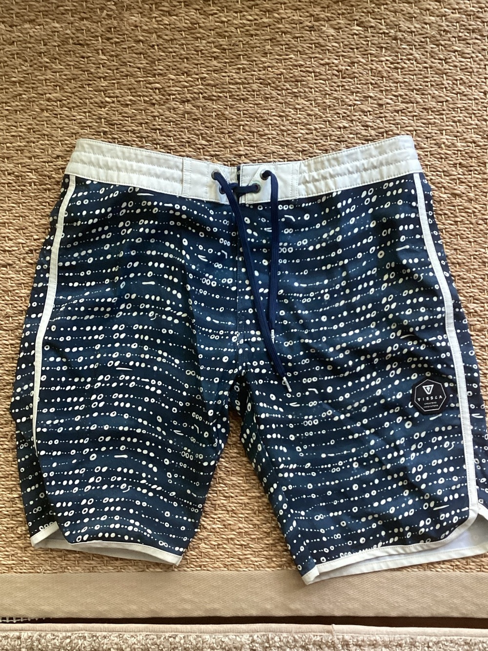 VISSLA Navy and White Patterned Men's Swim Board Shorts